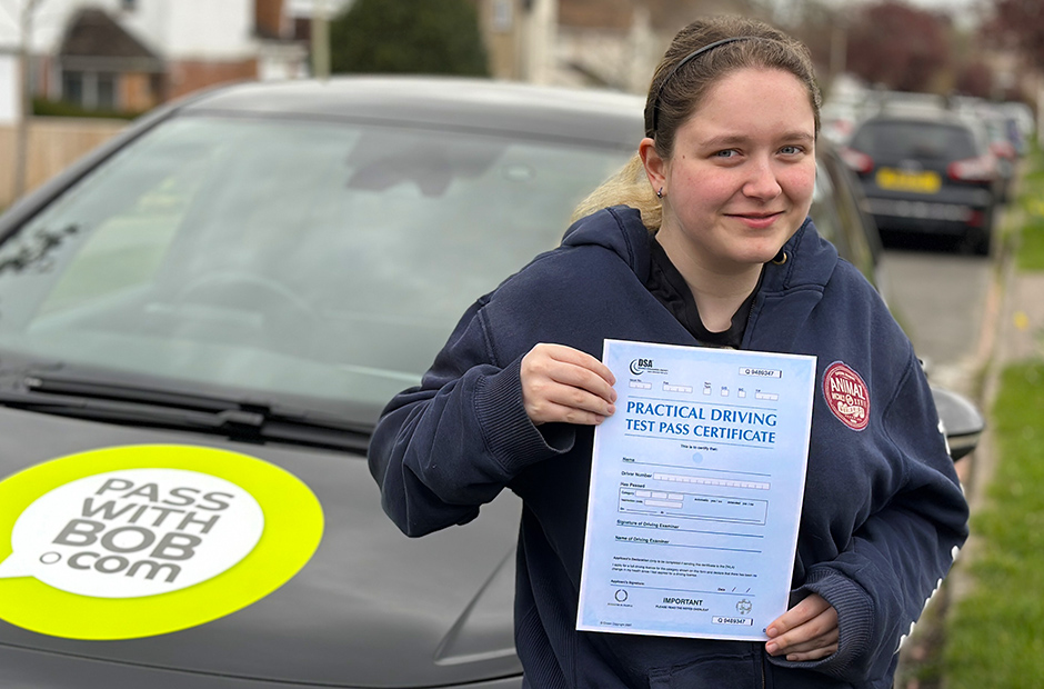 Charlie Stemp with her Driving Test Pass Certificate