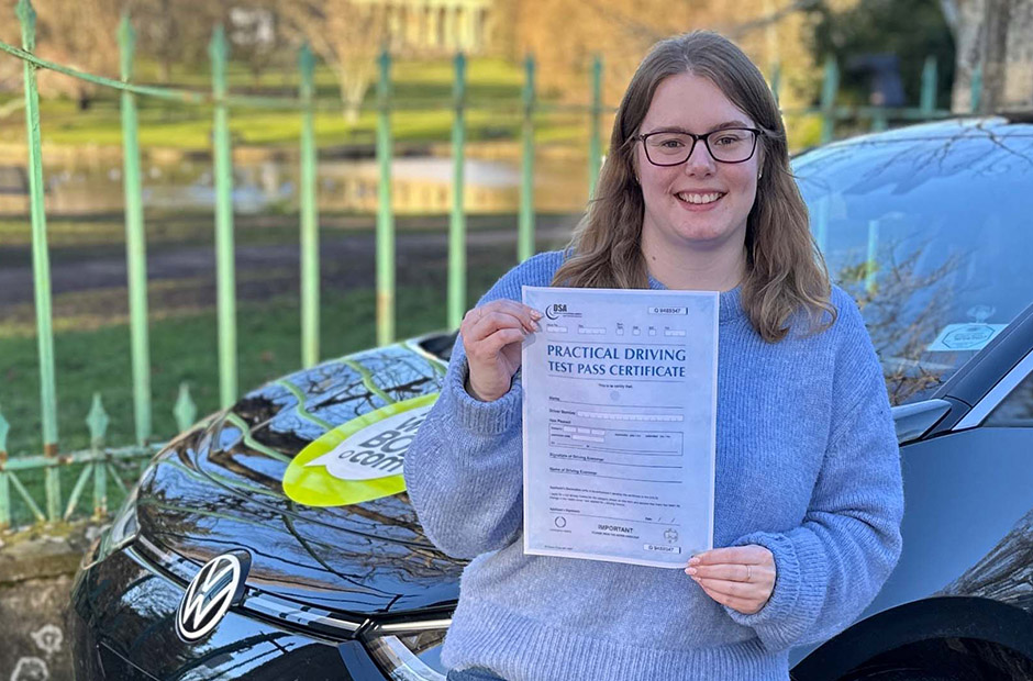 Emily Flitton with her Driving Test Pass Certificate