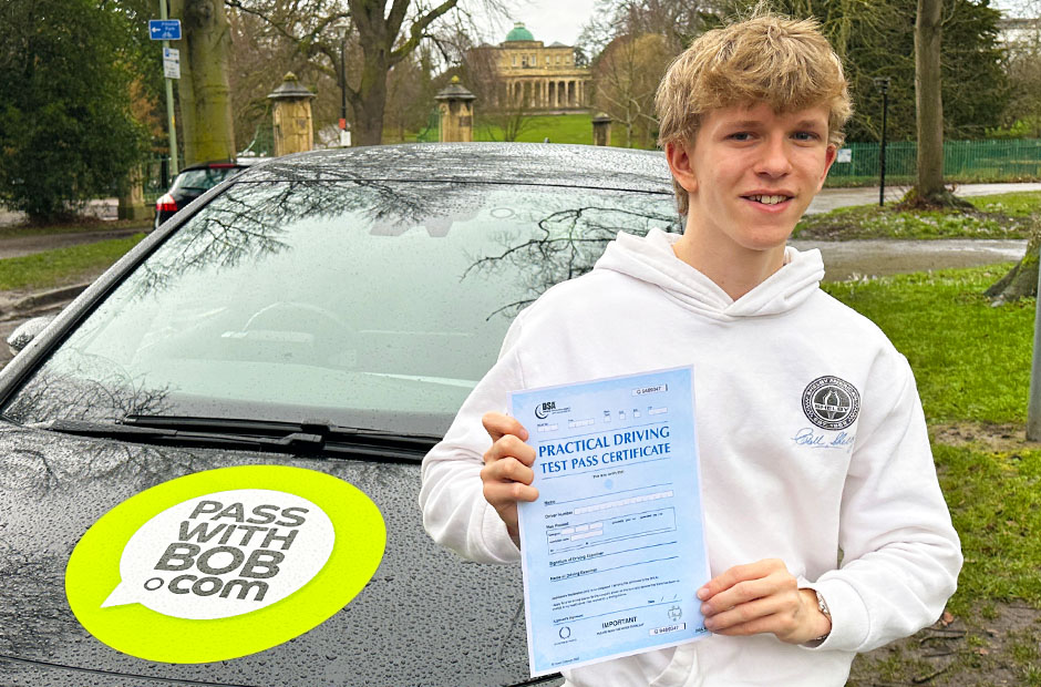 Felix Richards with his Driving Test Pass Certificate