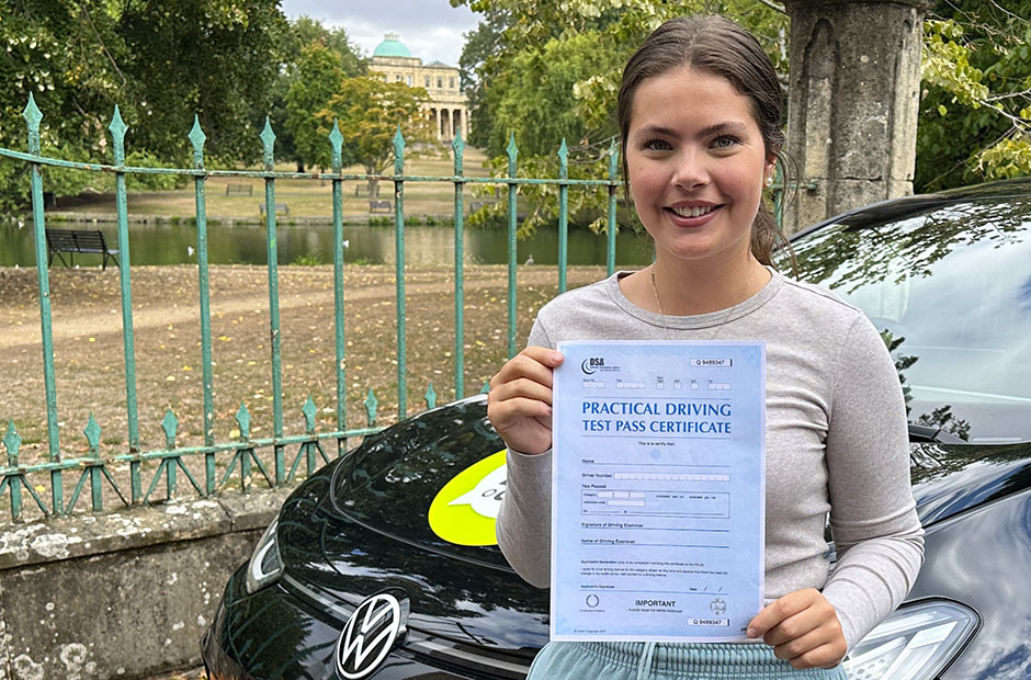 Holly Carter with her Driving Test Pass Certificate